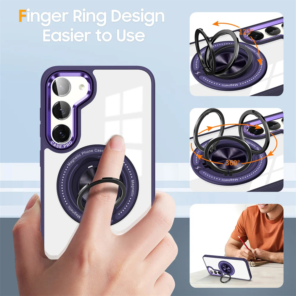 Crystal Clear Magnetic Case with Ring Stand for Samsung Galaxy S24 Series