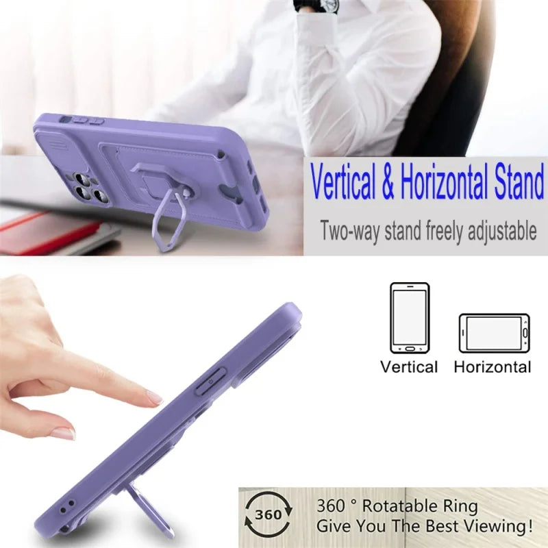 iPhone 15 Series Magnetic Wallet Case with Card Holder & Slide Camera Protection