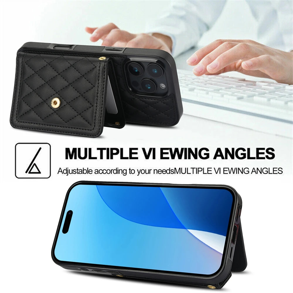 Crossbody Leather Wallet Case with Card Slots & Lanyard for iPhone 16 Series