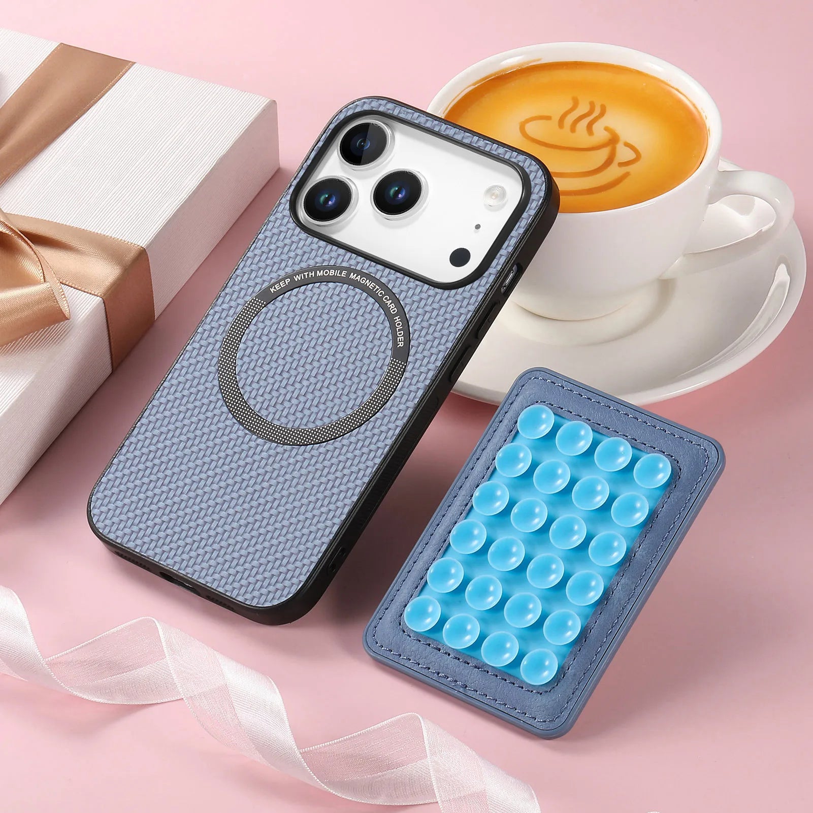 2-in-1 Detachable Fiber Texture MagSafe Leather Case with Card Holder & Suction Cup for iPhone 17 Series