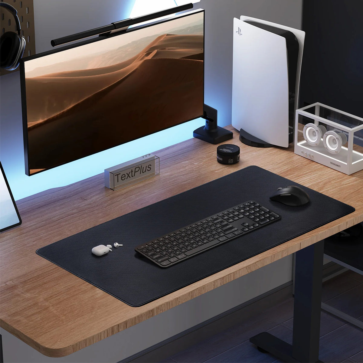 Large Carbon Fiber Embossed Leather Desk Mat