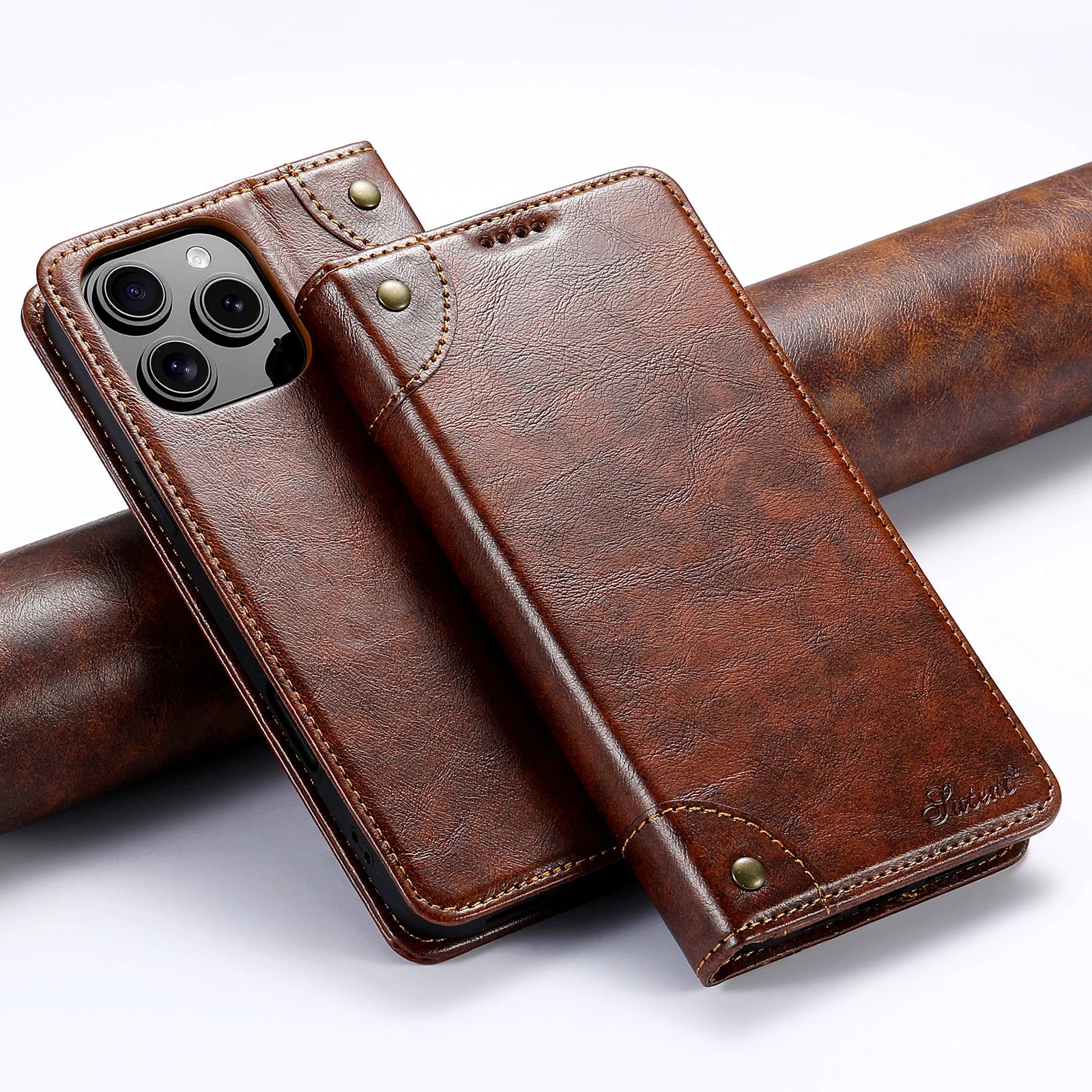 Premium Leather Flip Wallet Case for iPhone 15 Series