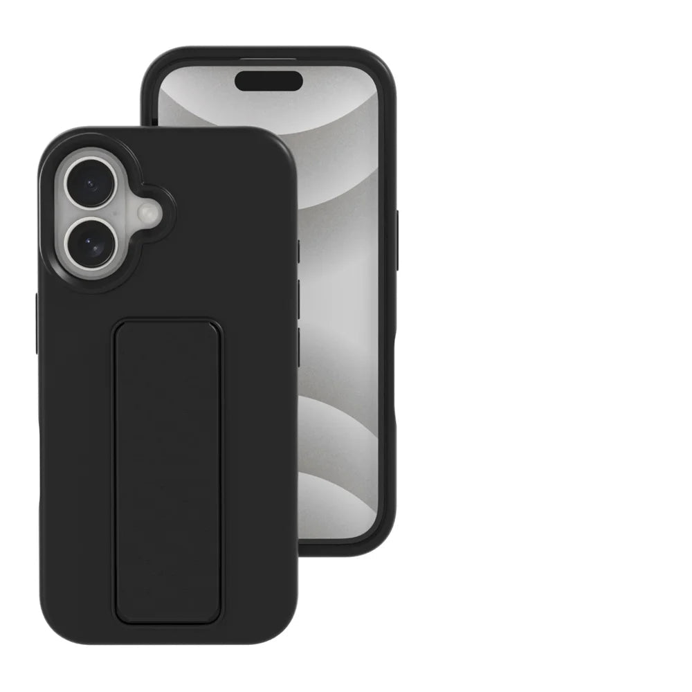 iPhone 16 Series Solid Color Bumper Case with Folding Stand Holder
