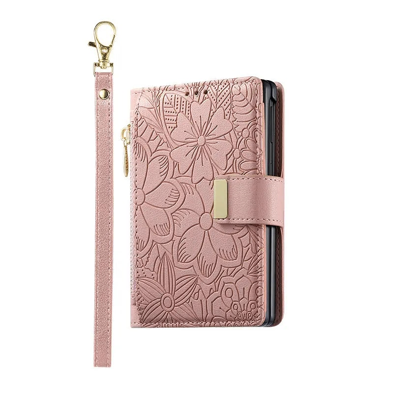 Fashion Leather Wallet Case with Zipper Pocket and Strap for Samsung Galaxy Z Fold 8