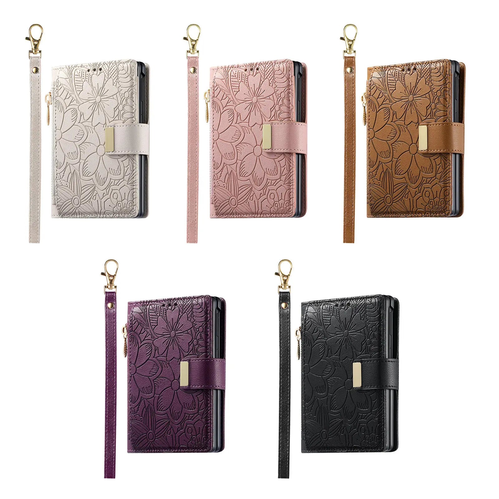Fashion Leather Wallet Case with Zipper Pocket and Strap for Samsung Galaxy Z Fold 8