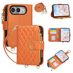Leather Diamond-Quilted Crossbody Wallet Case with Detachable Long Lanyard Strap for iPhone Duo