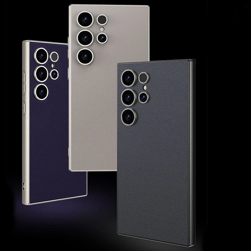 Samsung Galaxy S25 Ultra Metallic Frosted Leather Shockproof Case