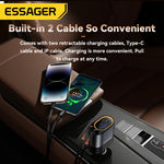 Essager 45W 4-in-1 Fast Car Charger with LED & Retractable USB-C Cable
