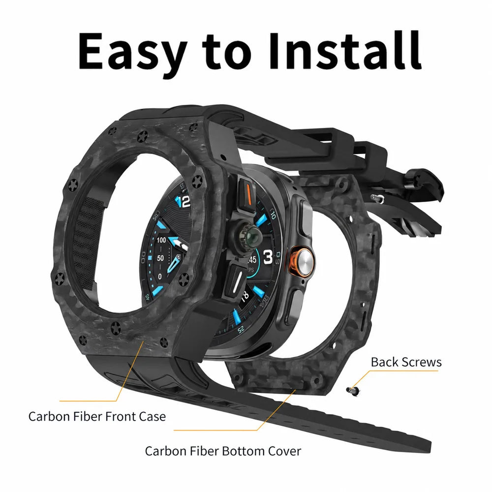 Carbon Fiber Protective Case with Silicone Band for Samsung Galaxy Watch Ultra 2