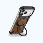 Shockproof Wooden MagSafe Case with 360° Kickstand Ring for iPhone 17 Pro & Pro Max