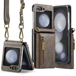 Crossbody Leather Wallet Case with Card Slot & Zipper for Samsung Galaxy Z Flip 6