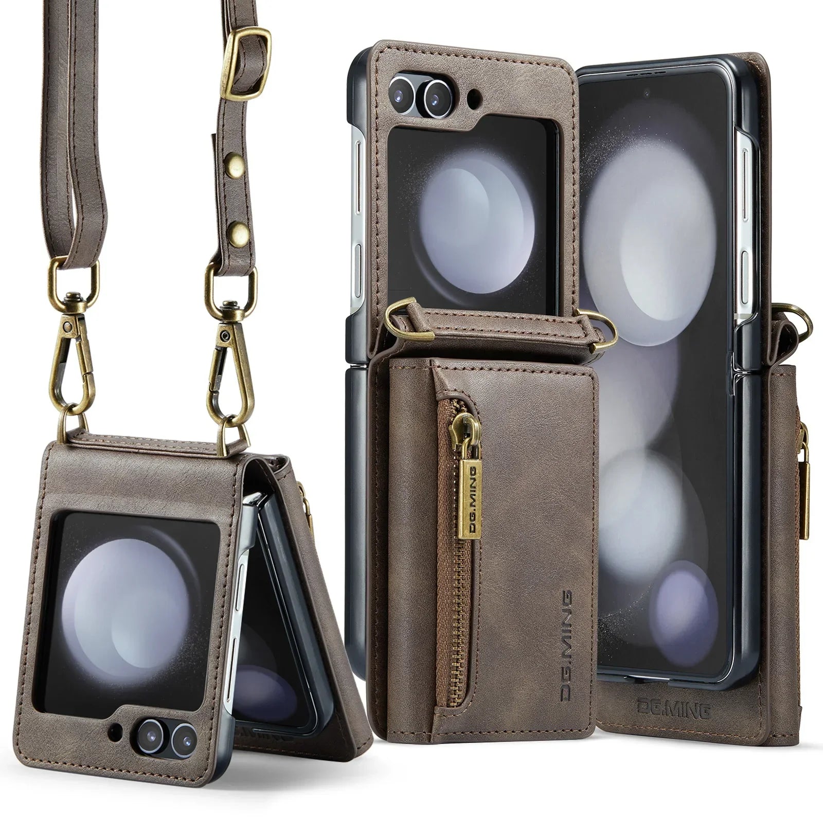 Crossbody Leather Wallet Case with Card Slot & Zipper for Samsung Galaxy Z Flip 6