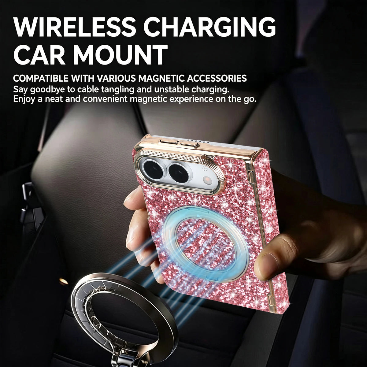 Glitter Rhinestone MagSafe Case with 360° Rotating Ring Stand for iPhone Duo
