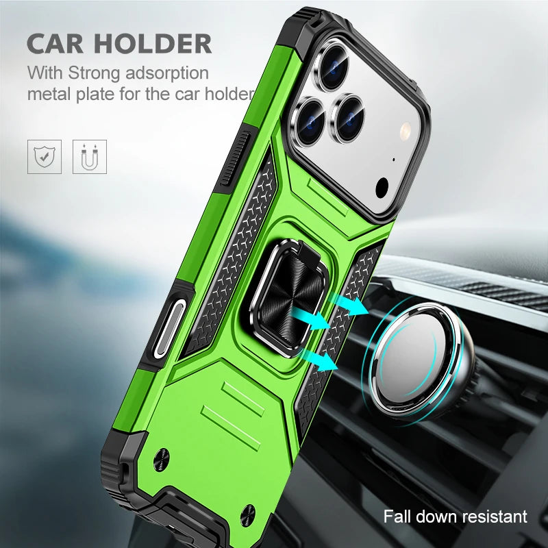 Heavy-Duty Shockproof Shockproof Case with Metal Ring Holder for iPhone 17 Series