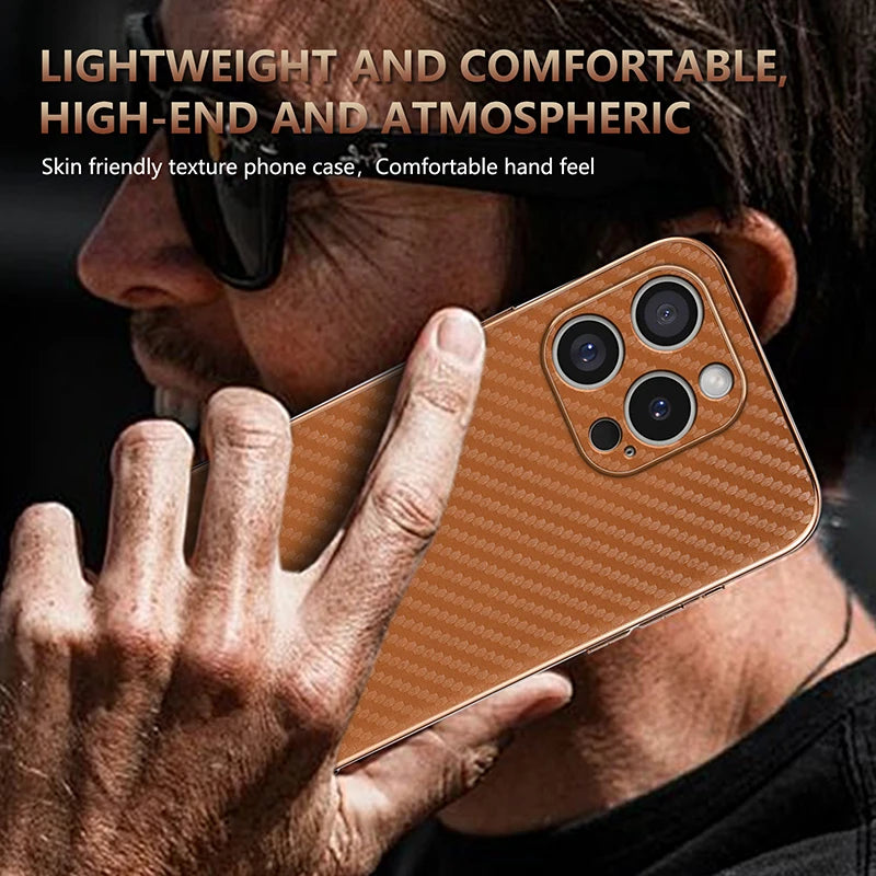 Durable Carbon Fiber Pattern Phone Case for iPhone 16 Series