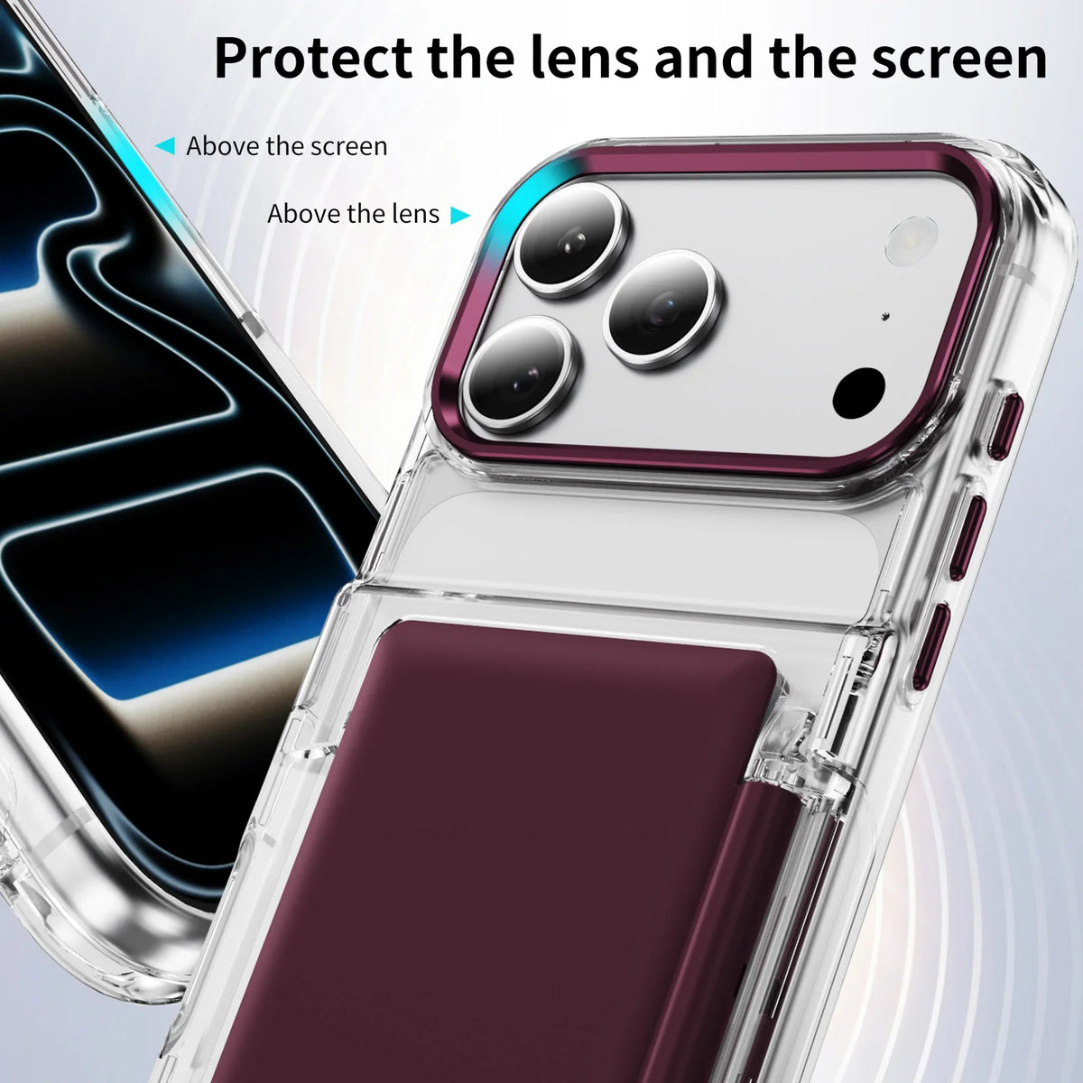 Transparent 2-Card Sliding Wallet Case with Raised Edges for iPhone 18 Series