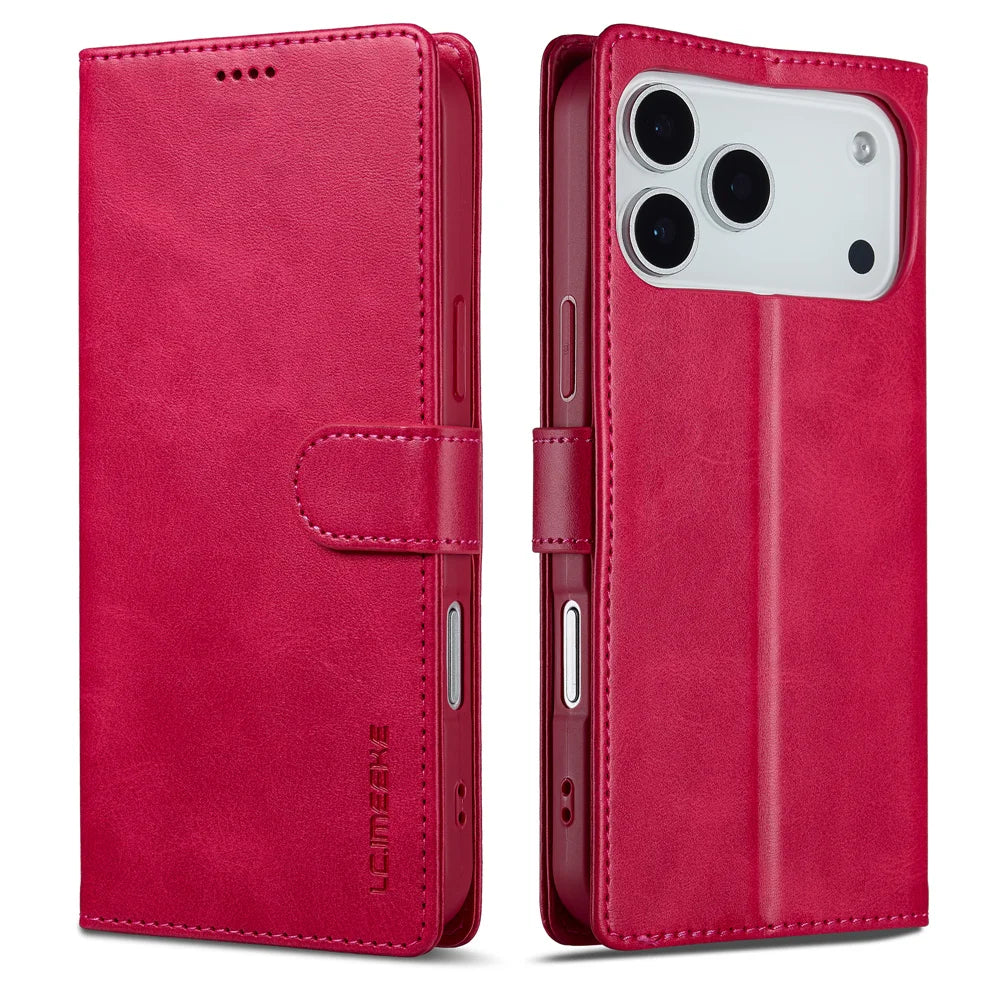 iPhone 17 Series Flip Leather Wallet Case with Card Slots & Kickstand