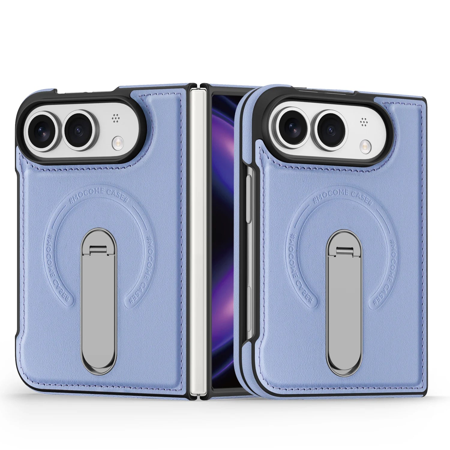 Faux Leather MagSafe Kickstand Case with 360° Rotating Stand for iPhone Duo