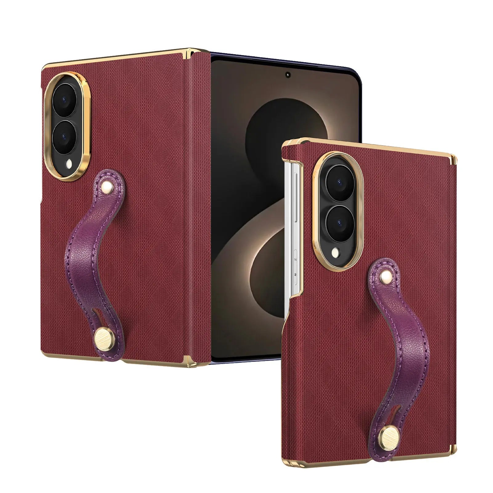 Luxury Business Velvet Leather Case with Wrist Strap for Samsung Galaxy Z Fold 8