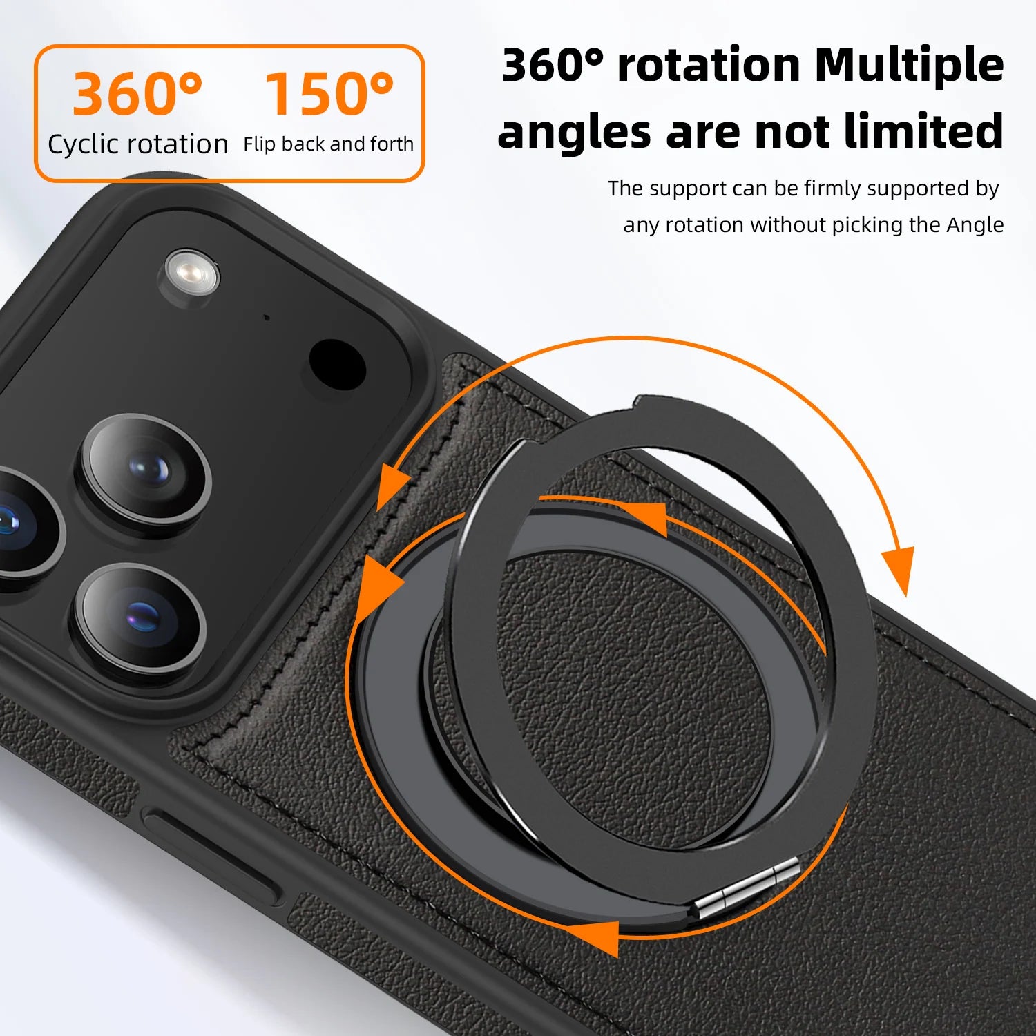 Premium Leather MagSafe Case for iPhone 17 Series with 360° Rotating Ring Stand