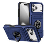 iPhone 17 Series Armor Protective Magnetic Case with Metal Ring Stand & Card Holder Back