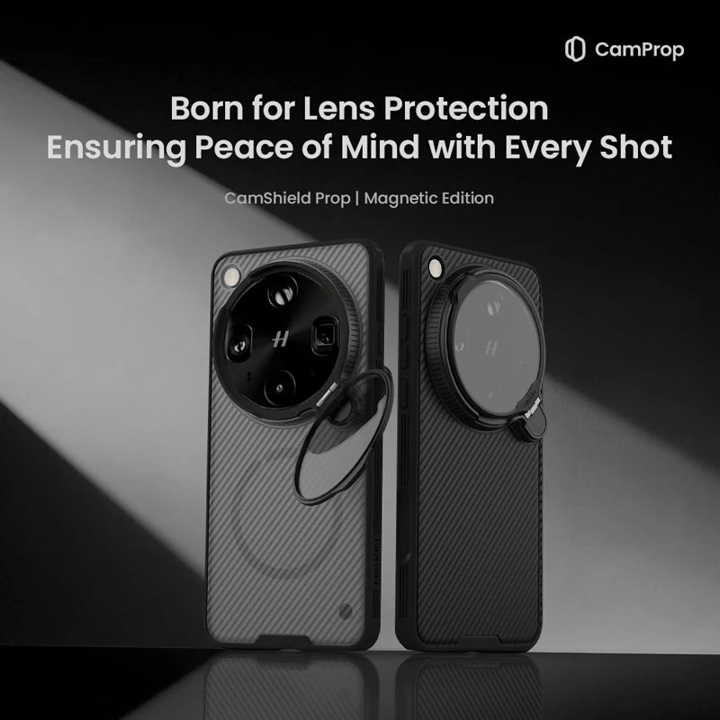 Carbon Fiber Rotatable Magnetic Kickstand Case with Lens Protection Ring for OPPO Find X9 Ultra