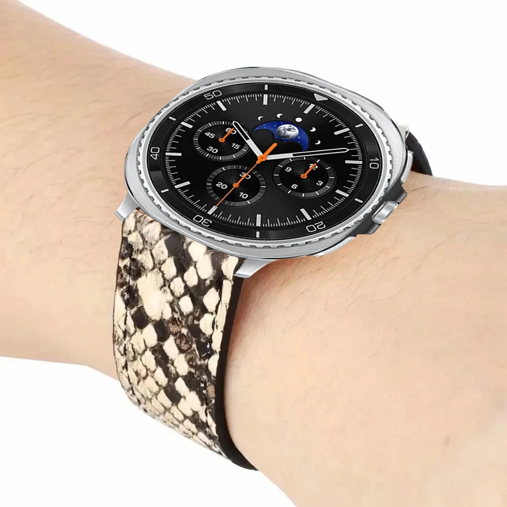 Genuine Leather Snake Pattern Bracelet Strap for Samsung Galaxy Watch 8 & Galaxy Watch 8 Classic