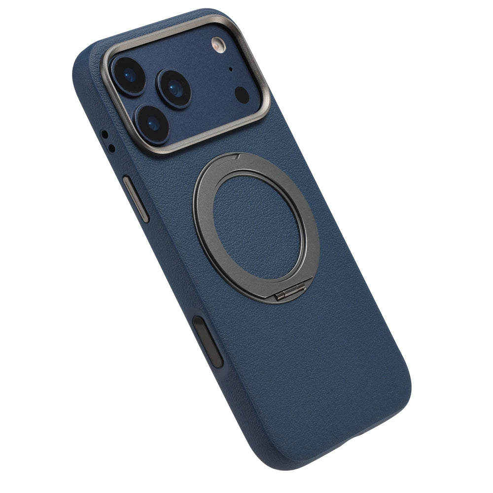 Luxury PU Leather MagSafe Case with Ring Holder for iPhone 17 Series