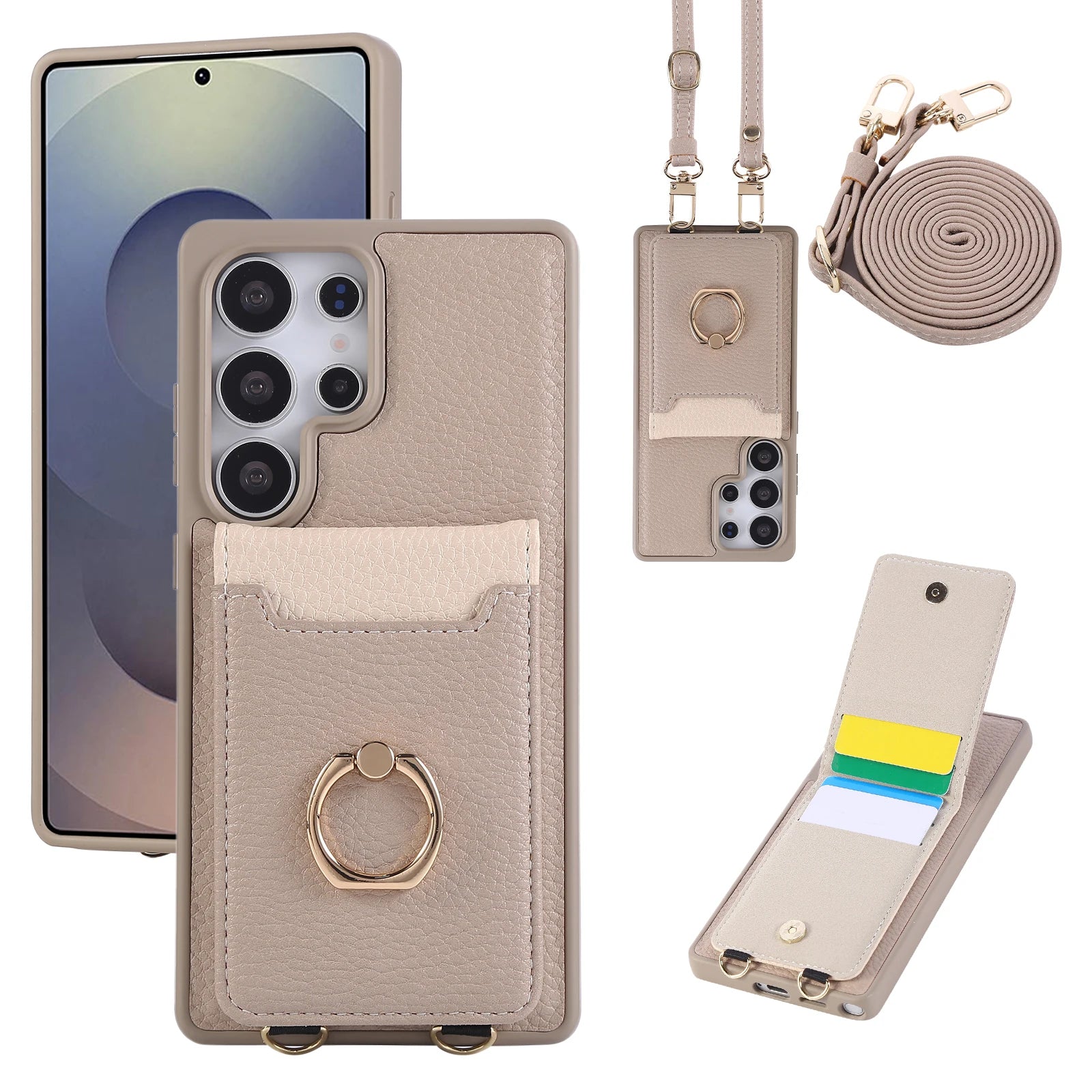 Lychee Grain Leather Crossbody Lanyard Case with Card Wallet for Samsung Galaxy S26 Series