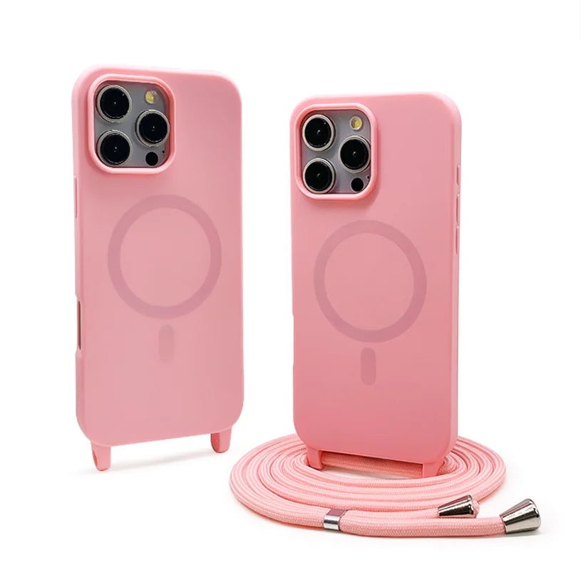 Soft TPU Silicone Crossbody Lanyard MagSafe Case for iPhone 15 Series