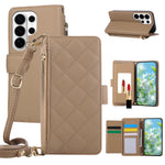 Quilted Leather Crossbody Wallet Case with Detachable Lanyard for Samsung Galaxy S22 Series