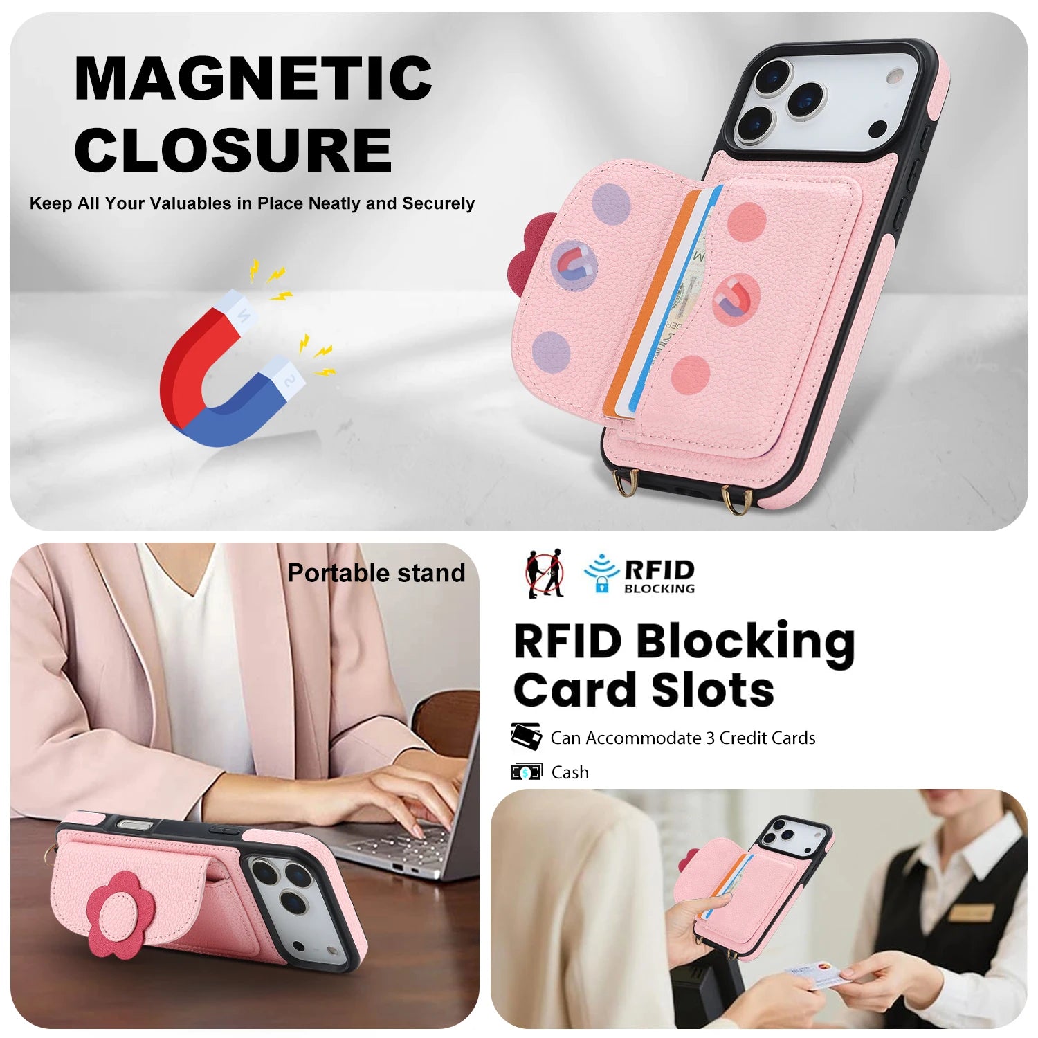Premium Leather Wallet Case with Long Lanyard for iPhone 17 Series