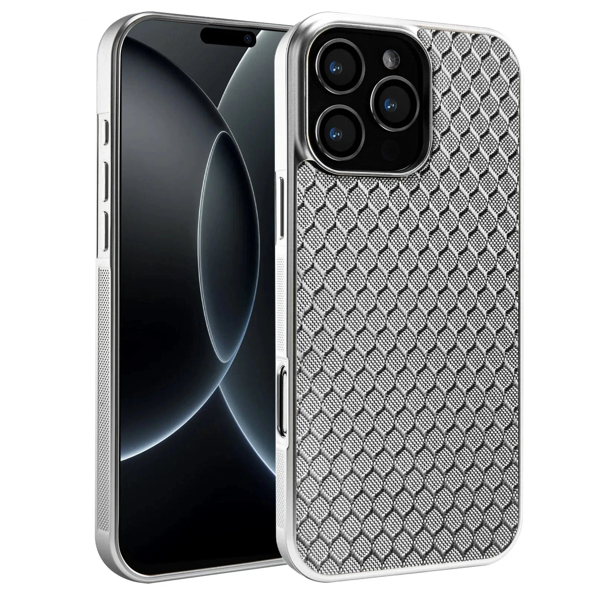 Glossy Silver Quilted MagSafe Case with Raised Camera Lens Protection for iPhone 15 Series