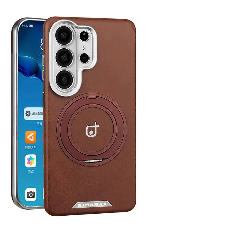 Shockproof Leather Case with 360° Rotating Magnetic Kickstand for Samsung Galaxy S25 Series