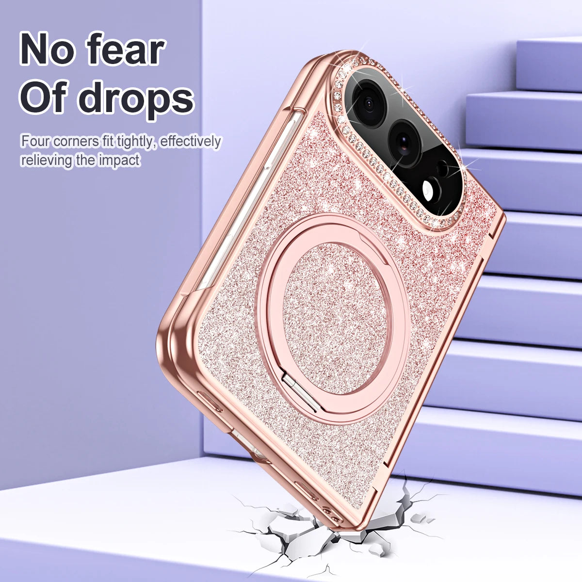Glitter Rhinestone MagSafe Case with 360° Rotating Ring Stand for iPhone Duo