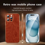 Genuine Oil Wax Leather Phone Case for iPhone 16 Series