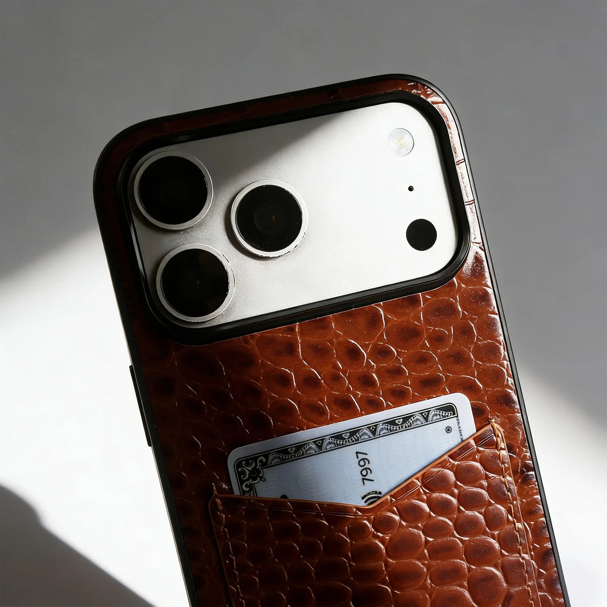 Genuine Leather Card Slot Case with Crocodile Pattern for iPhone 18 Series