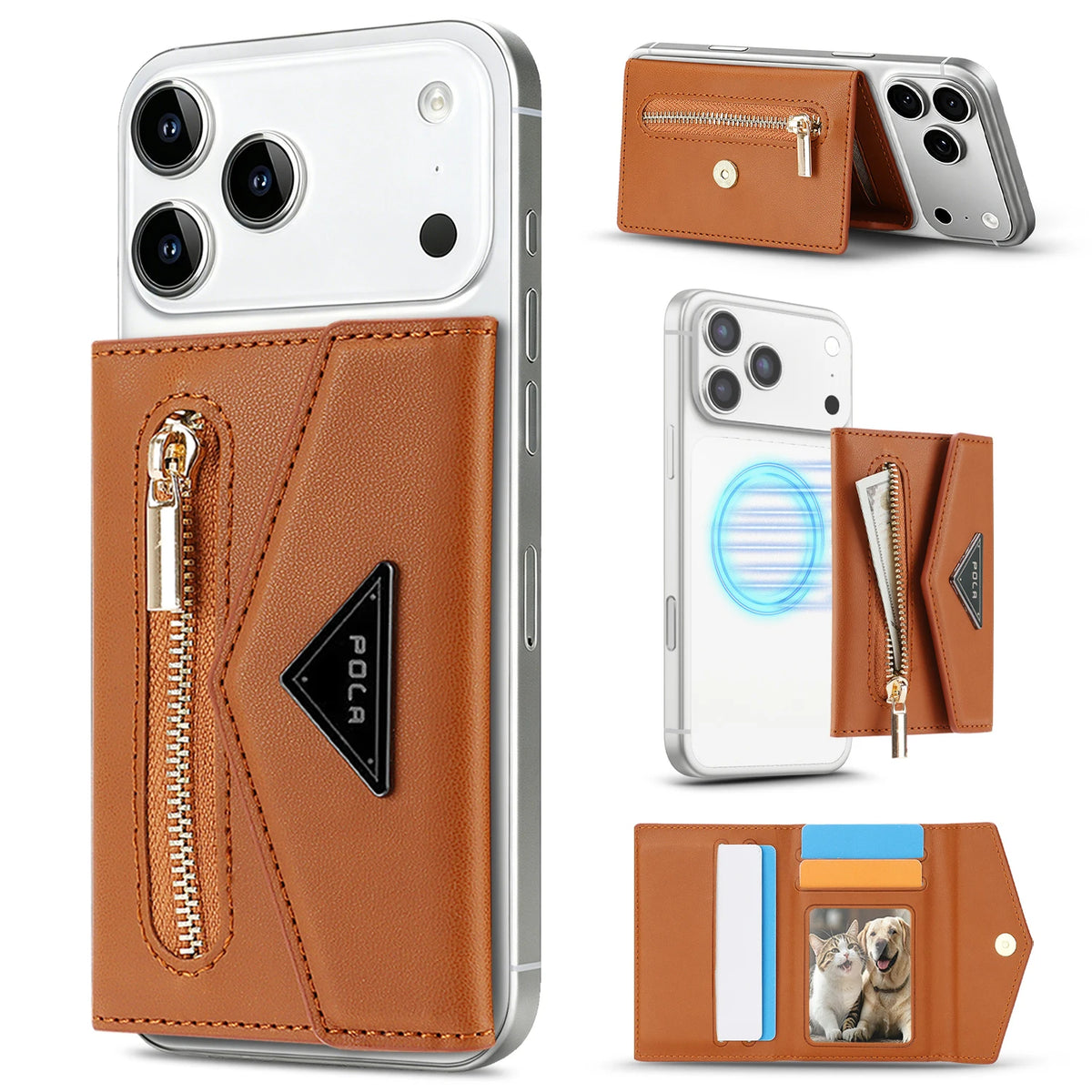 Luxury Leather Magnetic Wallet with Card Holder and Kickstand