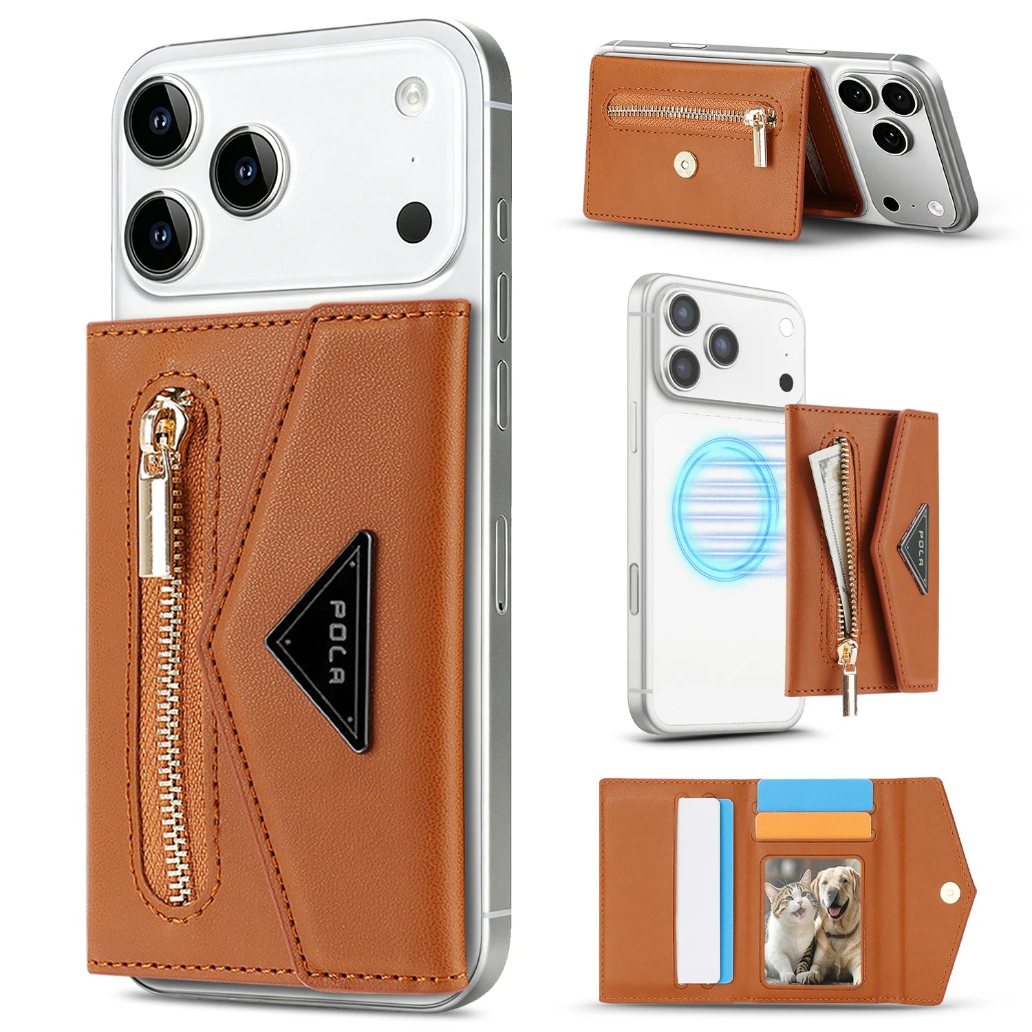 Luxury Leather Magnetic Wallet with Card Holder and Kickstand