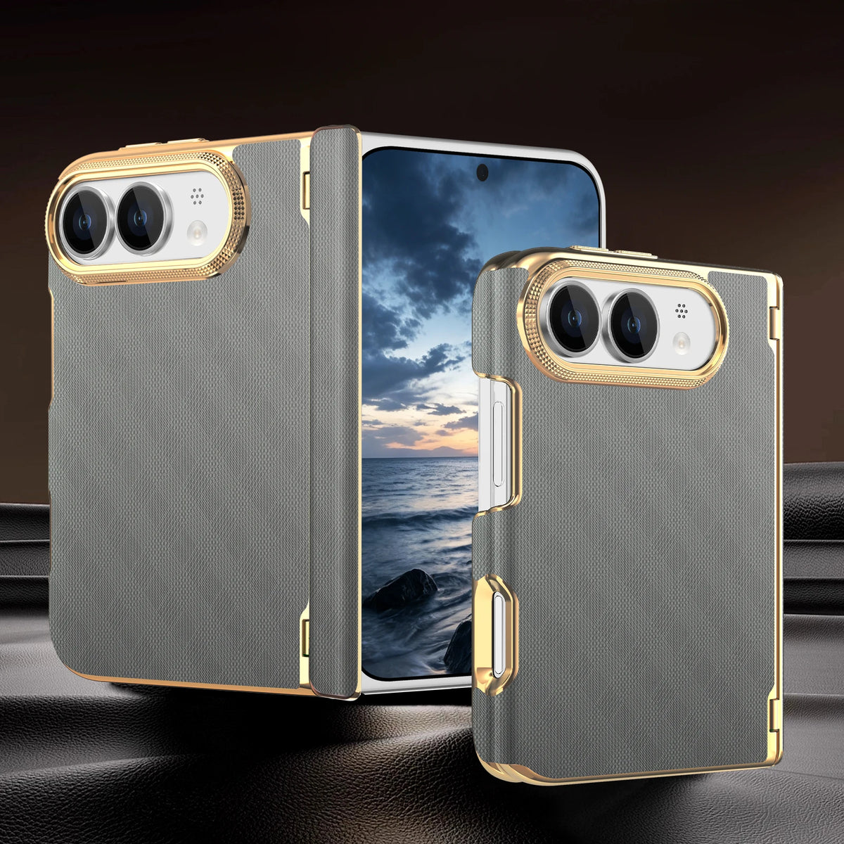 Leather Hinge Protection Case with Raised Camera Ring for iPhone Duo