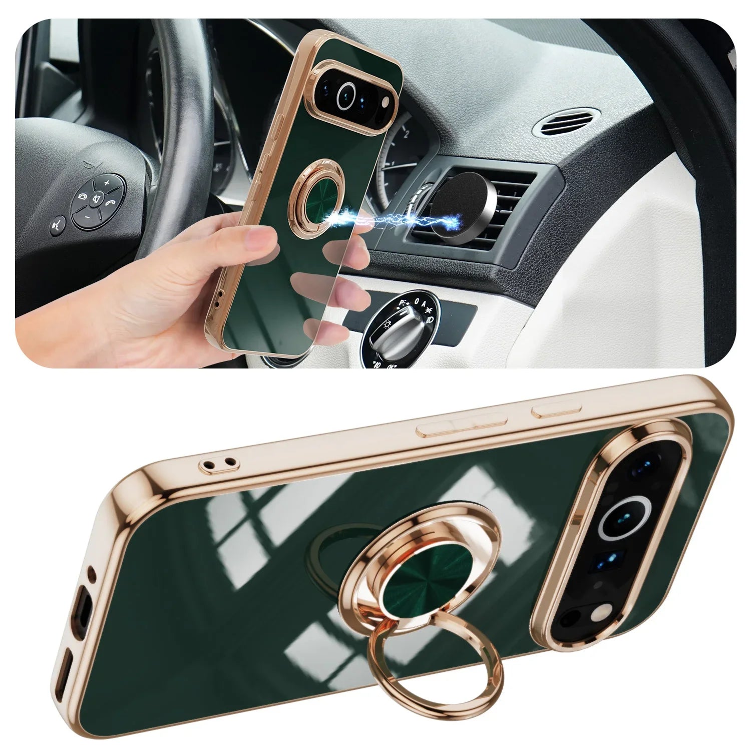 Luxury Flexible Shockproof Case with Plating Ring Holder for Google Pixel 9 Series