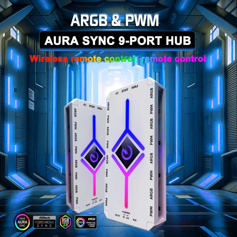 Power Train Z-H8 V2 ARGB & PWM Fan Hub Splitter with Remote Control