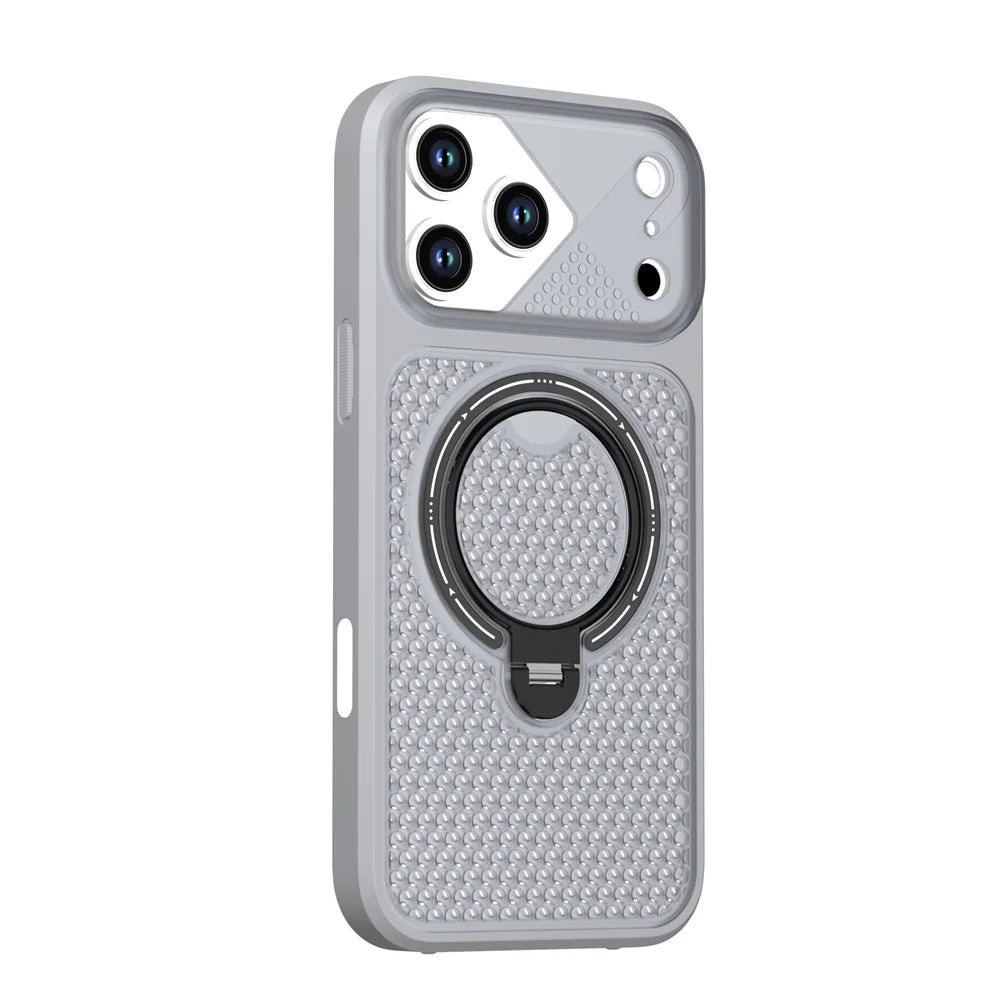 Textured MagSafe Cooling Case with Rotatable Ring Stand for iPhone 18 Series