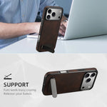 Luxury Retro PU Leather MagSafe Case with Metal Stand for iPhone 17 Series