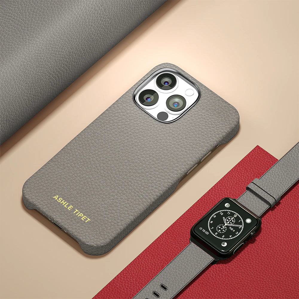 Natural Cowhide Lychee Leather MagSafe Case for iPhone 13 Series