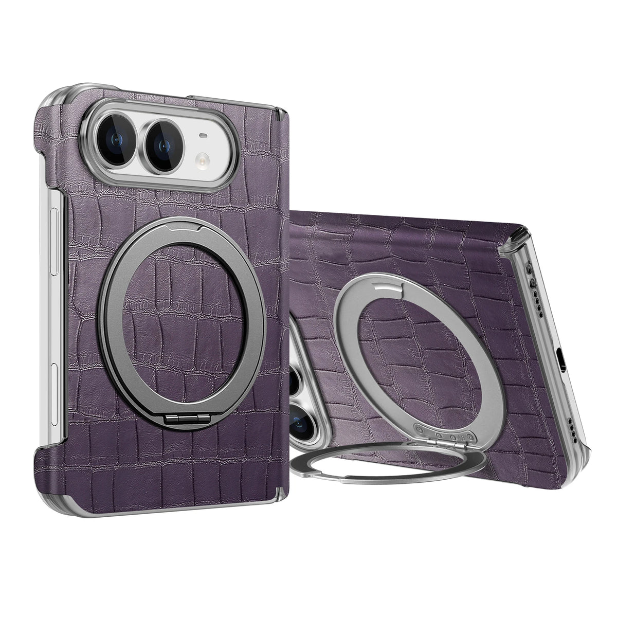Crocodile Embossed MagSafe Case with 360° Rotating Ring Stand for iPhone Duo
