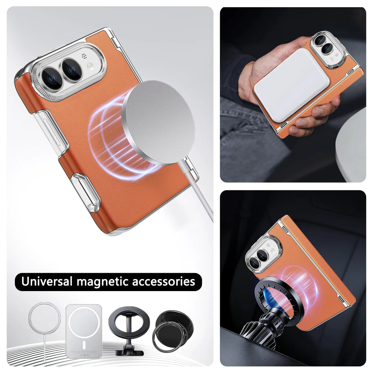 Leather-Feel MagSafe Foldable Case with Central Axis Hinge Protection for iPhone Duo