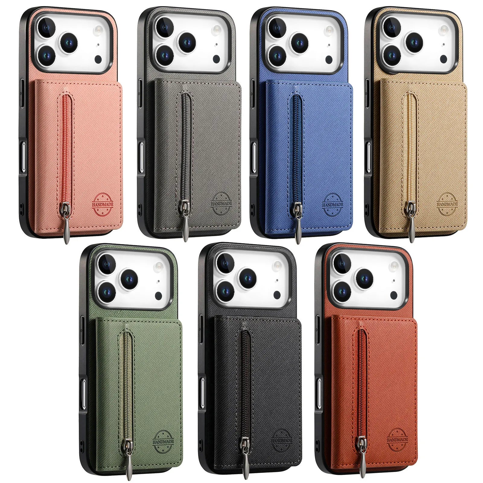 Vintage Cowboy Style Leather Phone Case with Zipper & Magnetic Card Holder for iPhone 17 Series