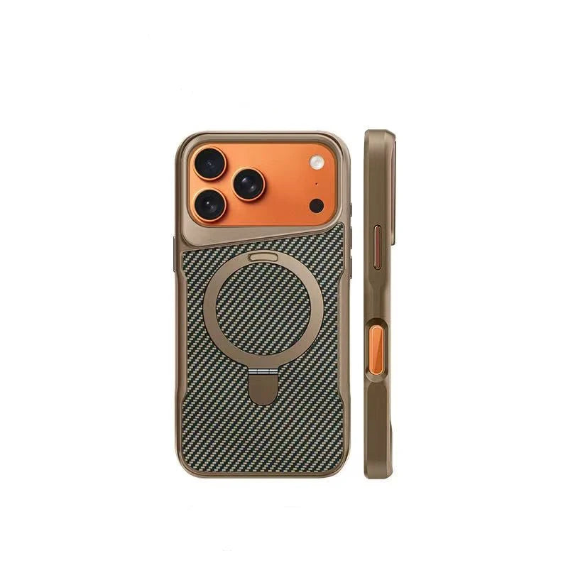 Premium Carbon Fiber Texture MagSafe Case with Bracket for iPhone 17 Series