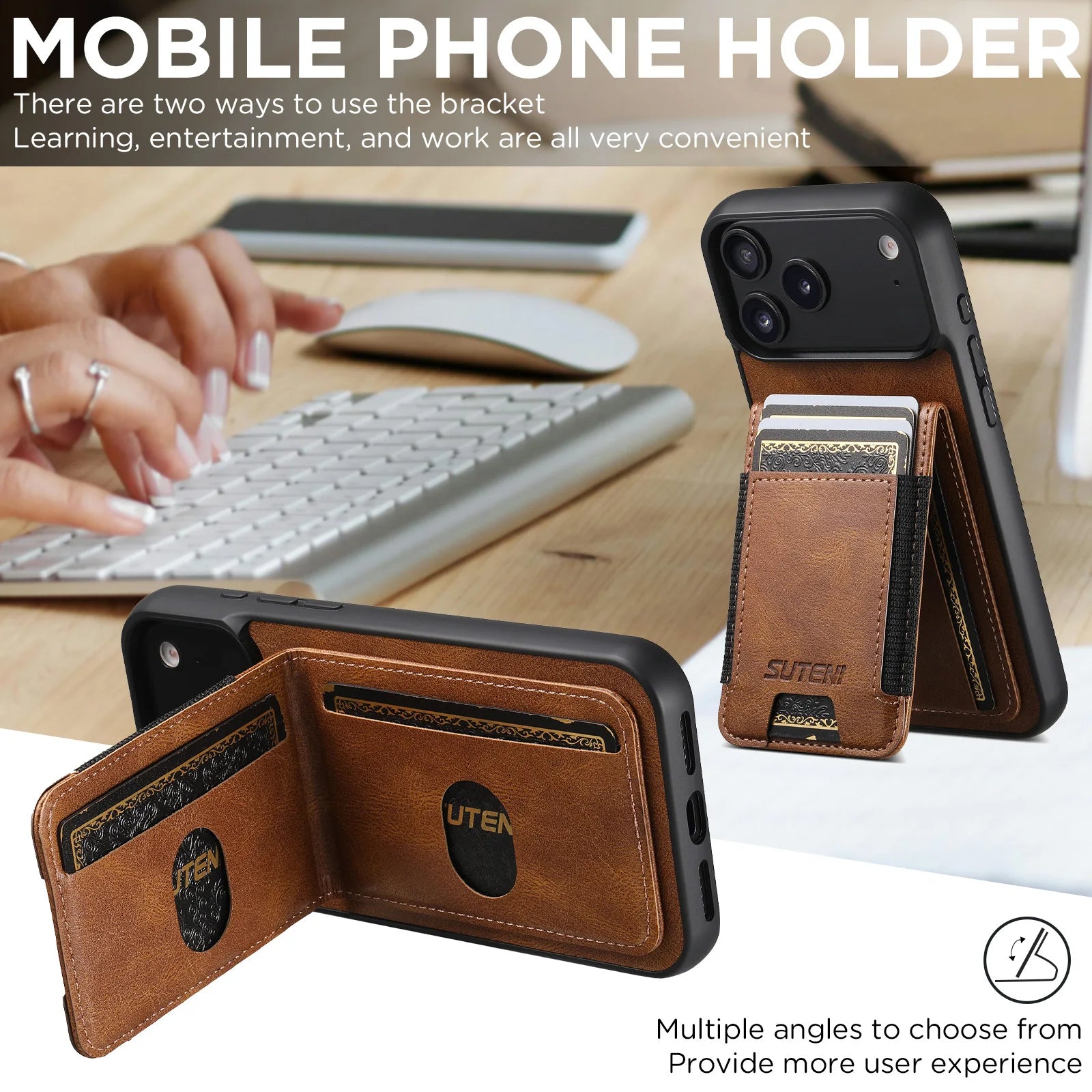 iPhone 17 Series Leather Wallet Case with Elastic Card Slot